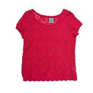 Y2K hot pink lace short sleeve top